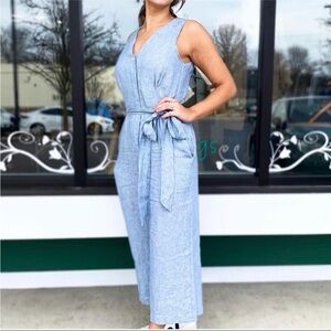 Trovata Birds of Paradis Sleeveless Linen Chambray Jumpsuit